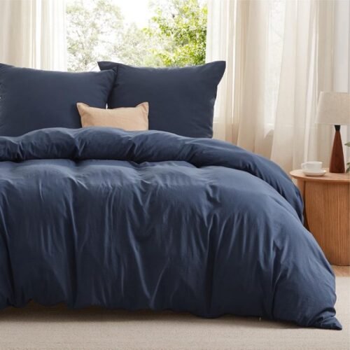 Unyqoos® Zachte en Ademende Beddengoedset voor Comfortabel Slapen in Marineblauw 155 x 220