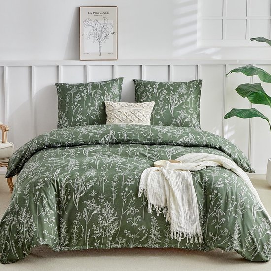 Unyqoos® Elegant Olijfgroen Beddengoedset van Microvezel met Saliepatroon en Ritssluiting