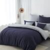 Unyqoos® Comfortabel en veelzijdig 3-delig beddengoedset in donkerblauwgrijs 135x200