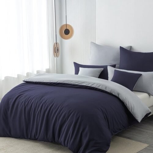 Unyqoos® Comfortabel en veelzijdig 3-delig beddengoedset in donkerblauwgrijs 135x200