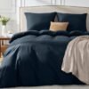 Unyqoos® Donkerblauwe katoenen beddengoedset met ritssluiting voor ultiem slaapcomfort