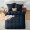 Unyqoos® Donkerblauwe katoenen beddengoedset met ritssluiting voor ultiem slaapcomfort
