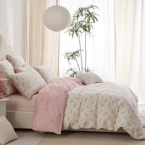 Unyqoos® Elegante katoenen beddengoedset met bloemenpatroon en ritssluiting voor meisjes