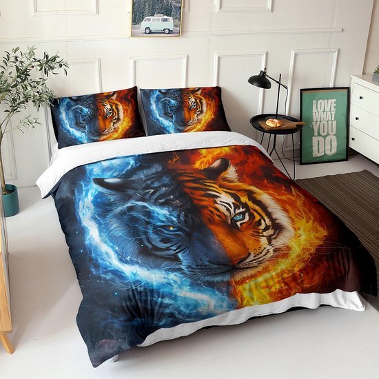 Unyqoos® Stijlvolle rood-blauwe beddengoedset voor eenpersoonsbed met ritssluiting
