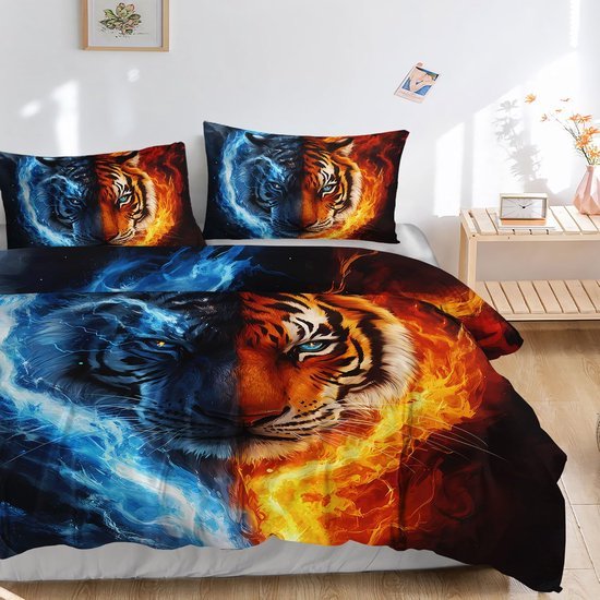Unyqoos® Stijlvolle rood-blauwe beddengoedset voor eenpersoonsbed met ritssluiting