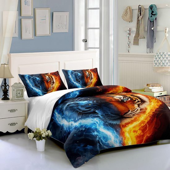 Unyqoos® Stijlvolle rood-blauwe beddengoedset voor eenpersoonsbed met ritssluiting