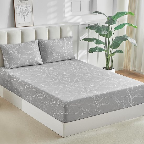 550x550-15465.jpg Unyqoos® Zacht tweepersoons hoeslaken met kussenslopen en elegant takkenmotief