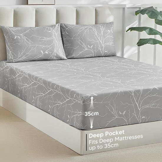 550x550-15469.jpg Unyqoos® Zacht tweepersoons hoeslaken met kussenslopen en elegant takkenmotief