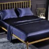 Unyqoos® Glanzend hoeslaken set met kussenslopen in navy blauw voor matrassen