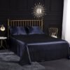 Unyqoos® Glanzend hoeslaken set met kussenslopen in navy blauw voor matrassen
