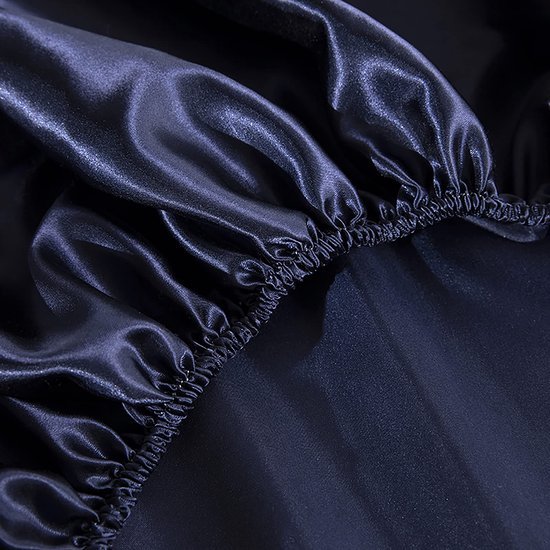 Unyqoos® Glanzend hoeslaken set met kussenslopen in navy blauw voor matrassen