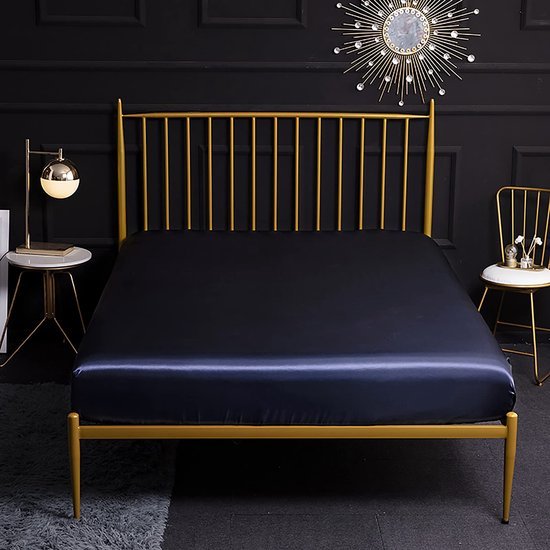 Unyqoos® Glanzend hoeslaken set met kussenslopen in navy blauw voor matrassen
