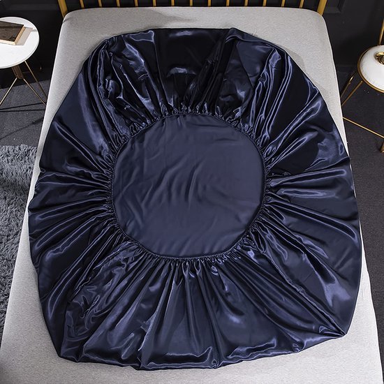 Unyqoos® Glanzend hoeslaken set met kussenslopen in navy blauw voor matrassen
