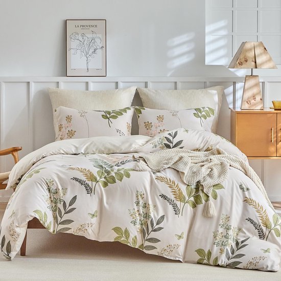 Unyqoos® Drie-delige set beddengoed met botanisch design voor alle seizoenen