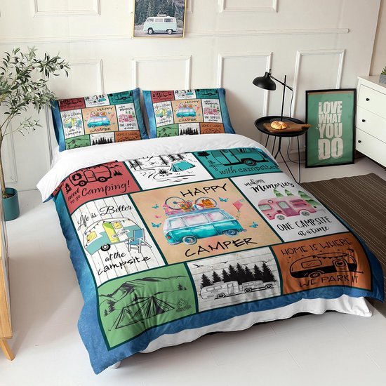 550x550-15504.jpg Unyqoos® Stijlvolle beddengoedset met campingwagen print voor eenpersoonsbed 135x200 cm