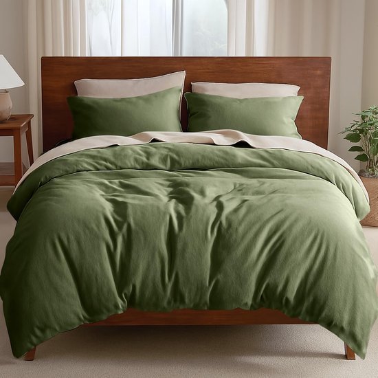 Unyqoos® Elegant Olijfgroen Beddengoedset van Microvezel met Ritssluiting voor Tweepersoonsbed