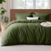 Unyqoos® Elegant Olijfgroen Beddengoedset van Microvezel met Ritssluiting voor Tweepersoonsbed
