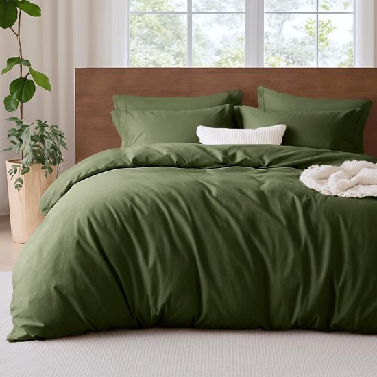 Unyqoos® Elegant Olijfgroen Beddengoedset van Microvezel met Ritssluiting voor Tweepersoonsbed