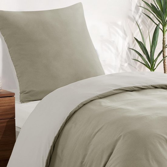 Unyqoos® Omkeerbaar dekbedovertrek in taupebeige met bijpassende kussensloop