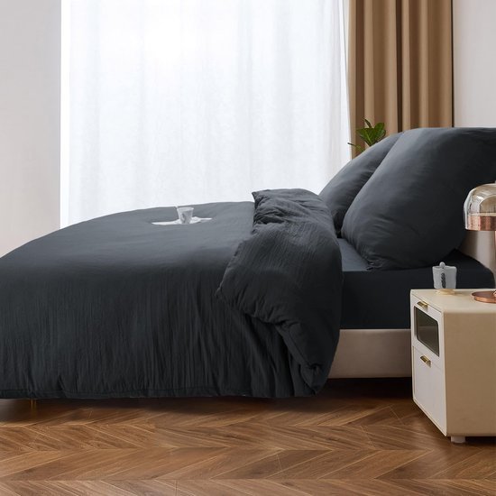 Unyqoos® Complete 5-delige beddengoedset van microvezel in donkergrijs voor optimaal slaapcomfort