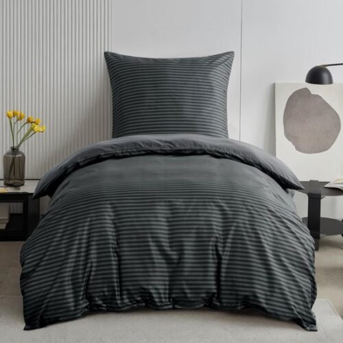 Unyqoos® Zacht en strijkvrij microvezel beddengoed met gestreept antraciet patroon