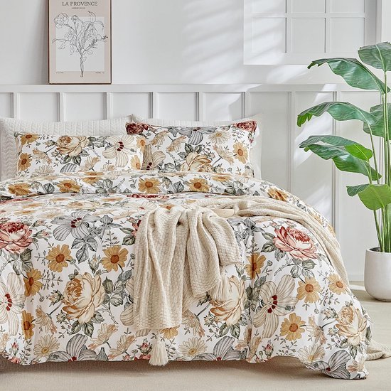 Unyqoos® Beddenset met Bloemenmotief en Ritssluiting voor Tweepersoonsbedden