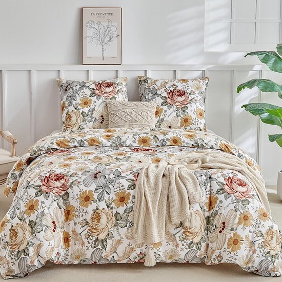 Unyqoos® Beddenset met Bloemenmotief en Ritssluiting voor Tweepersoonsbedden