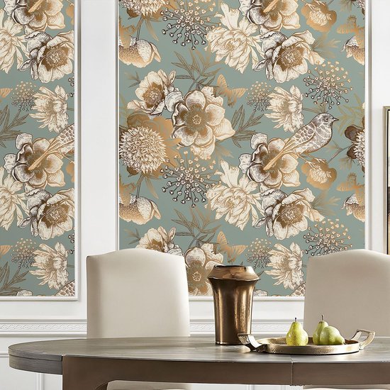 550x550-15627.jpg Unyqoos® Zelfklevend vinyl behang met gouden bloemenmotief voor diverse kamers