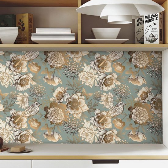 550x550-15633.jpg Unyqoos® Zelfklevend vinyl behang met gouden bloemenmotief voor diverse kamers