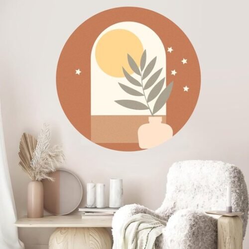 Unyqoos® Zelfklevende decoratieve muurstickers met zonnige cirkels en plantenmotief