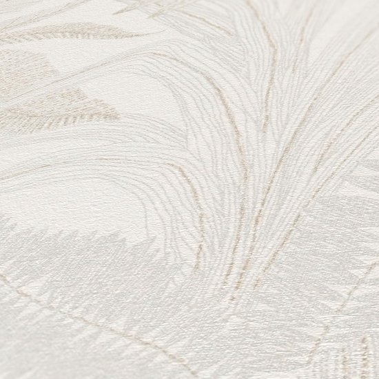 550x550-15708.jpg Unyqoos® Elegant crèmekleurig behang met palmbladeren en gouden metallic accenten