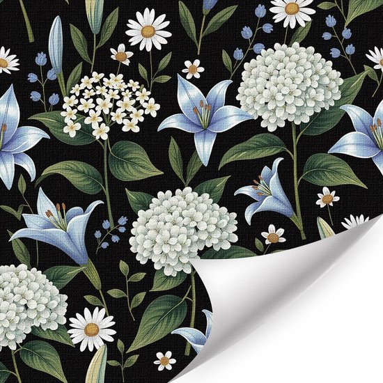 Unyqoos® Zelfklevend vintage bloemenbehang met zwarte achtergrond voor interieurdecoratie