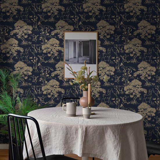 Unyqoos® Donkerblauw zelfklevend behang met dierenmotief voor diverse ruimtes 44 x 300 cm