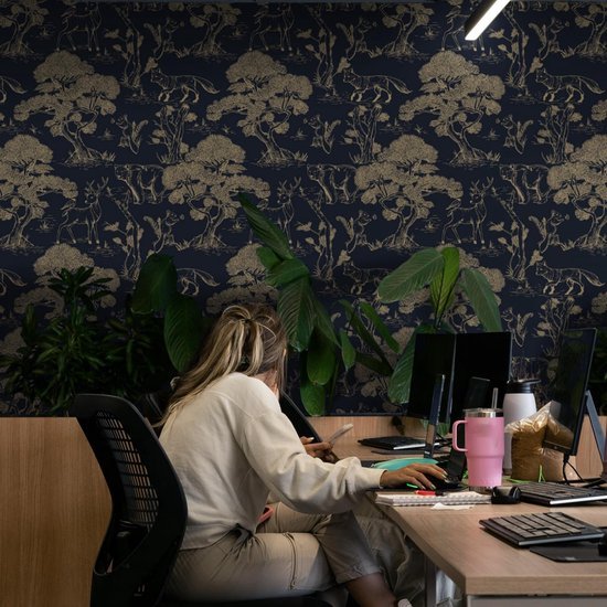 Unyqoos® Donkerblauw zelfklevend behang met dierenmotief voor diverse ruimtes 44 x 300 cm