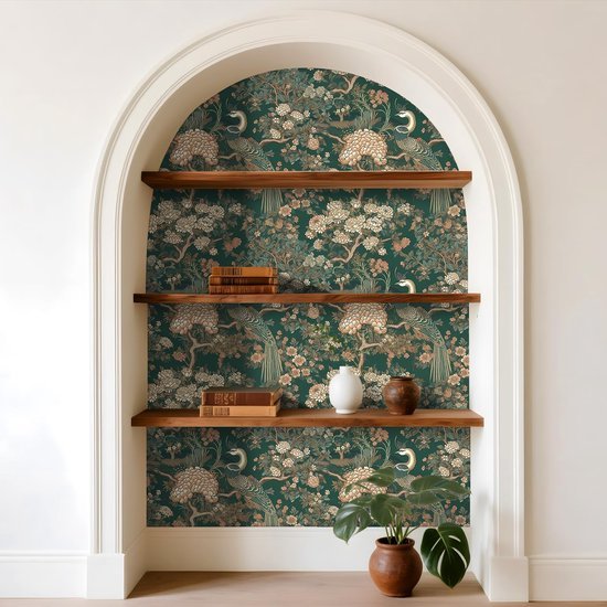 550x550-15861.jpg Unyqoos® Donkergroen zelfklevend behang met bloemen en pauwen voor diverse ruimtes