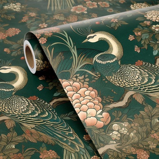 550x550-15863.jpg Unyqoos® Donkergroen zelfklevend behang met bloemen en pauwen voor diverse ruimtes