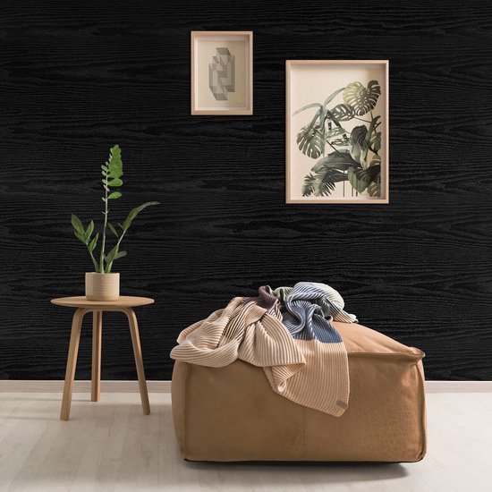 Unyqoos® Zelfklevende Meubelfolie in Houtlook voor Diverse Oppervlakken - Mat Zwart 30 x 200 cm