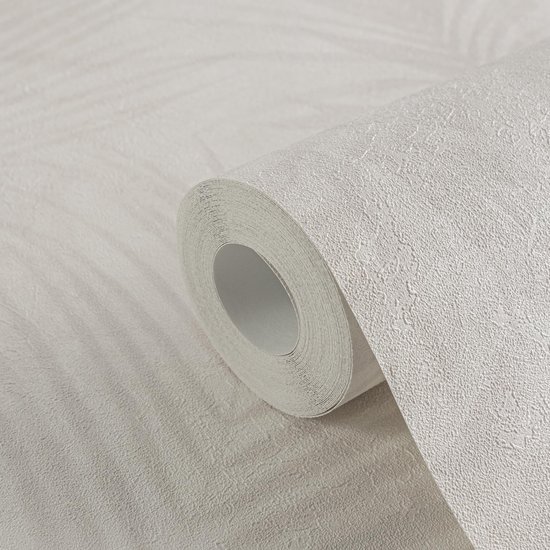 Unyqoos® Elegante Tropische Vliesbehang met Palmbladeren in Crème en Grijstinten