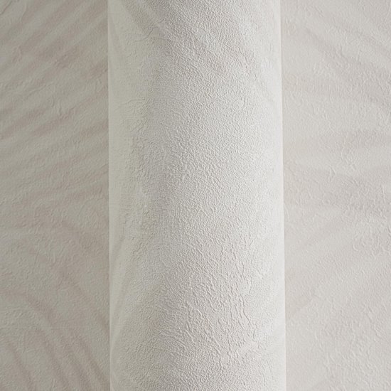 Unyqoos® Elegante Tropische Vliesbehang met Palmbladeren in Crème en Grijstinten