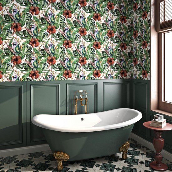 550x550-16141.jpg Unyqoos® Roodbruin zelfklevend vinylbehang met botanisch patroon voor diverse oppervlakken 44,5 cm × 7 m