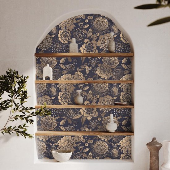 550x550-16169.jpg Unyqoos® Decoratief zelfklevend behang met gouden bloemen en vlinders voor elke ruimte