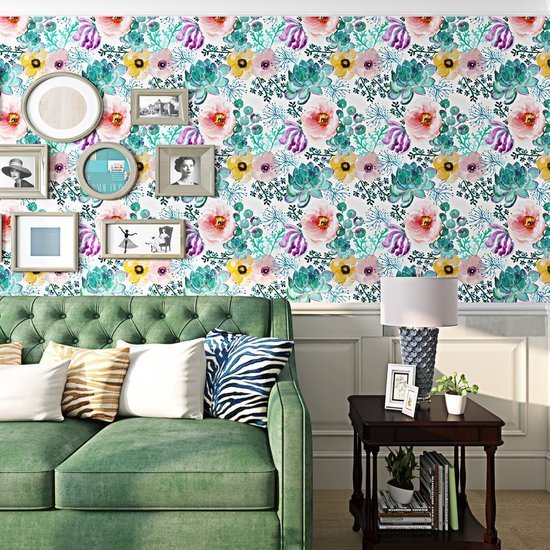 Unyqoos® Decoratieve zelfklevende folie met groene bloemen voor meubels en wanden