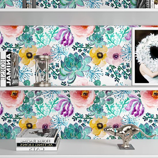 Unyqoos® Decoratieve zelfklevende folie met groene bloemen voor meubels en wanden