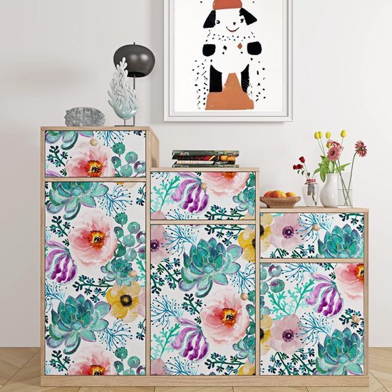 Unyqoos® Decoratieve zelfklevende folie met groene bloemen voor meubels en wanden
