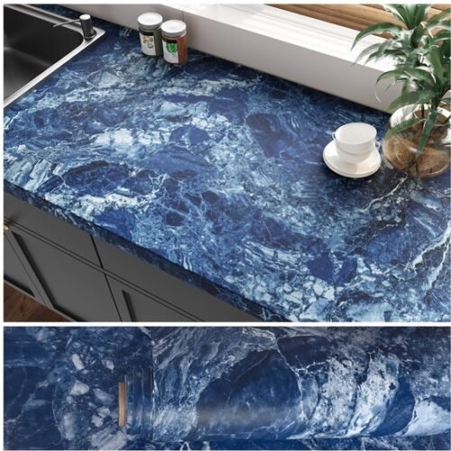 Unyqoos® Blauwe marmerlook zelfklevende folie voor keuken en badkamer, waterdicht