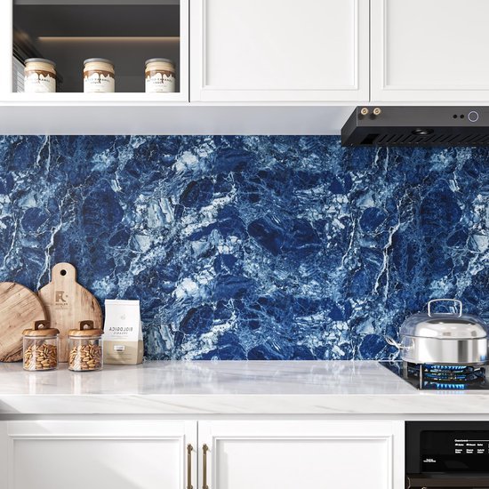 Unyqoos® Blauwe marmerlook zelfklevende folie voor keuken en badkamer, waterdicht