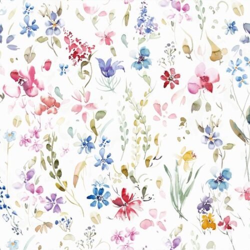 Unyqoos® Blauw bloemenbehang met aquarel en vintage tropische bladeren voor interieurdecoratie, wit