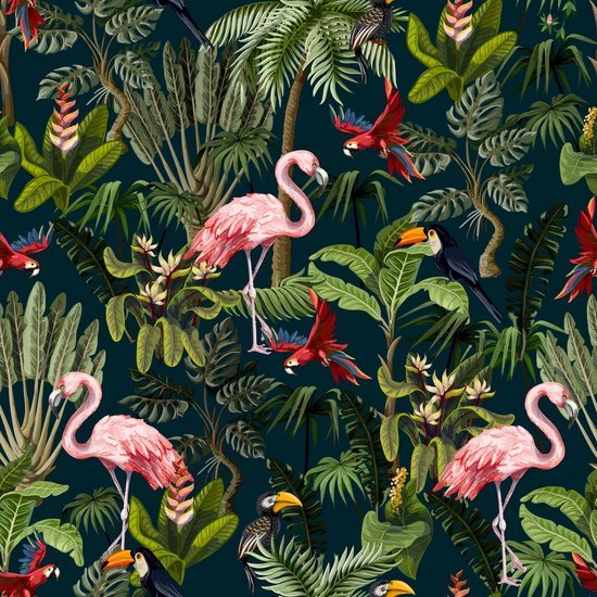 550x550-16381.jpg Unyqoos® Tropisch junglebehang met dieren en bloemen voor een exotische sfeer