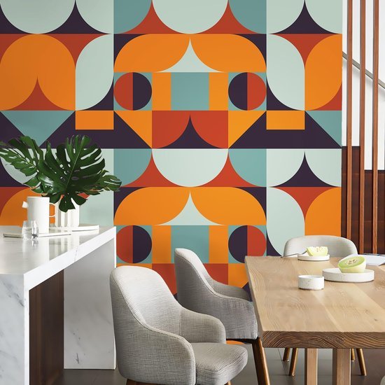 550x550-16432.jpg Unyqoos® Zelfklevend geometrisch patroonbehang met oranje en blauwe tinten voor interieurdecoratie