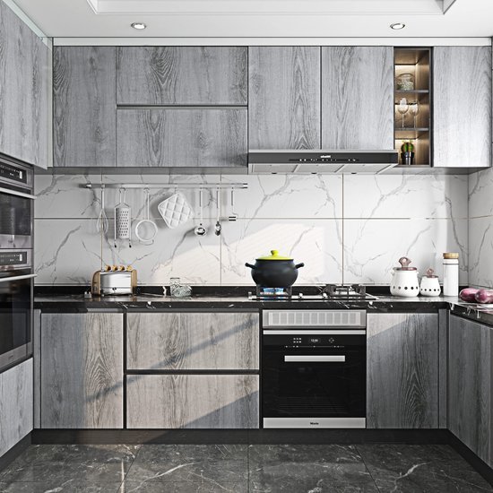 Unyqoos® Decoratieve Zelfklevende Houtlook Folie voor Meubelrenovatie, 40 cm x 6 m, Grijs, Waterdicht